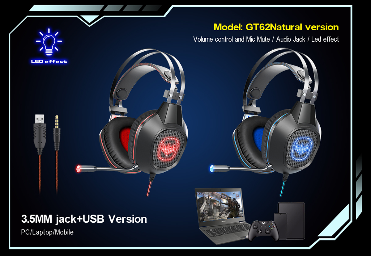 Casque gamer OVLENG GT64 bleu LED pour PC & consoles